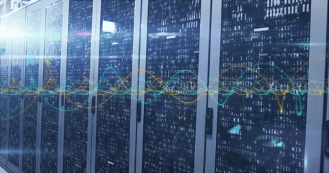 Processing data animation over servers in high-tech data center environment 库存影片 304088502