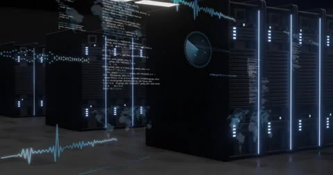 Processing data animation over servers in high-tech data center environment 库存影片 304841020