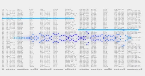Processing data animation over spreadsheet with numerical and textual Stock Footage 303794358