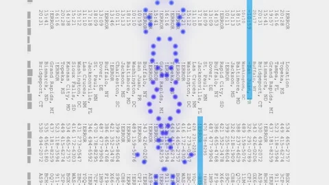 Processing data animation over spreadsheet with numerical and textual Stock Footage 313339783