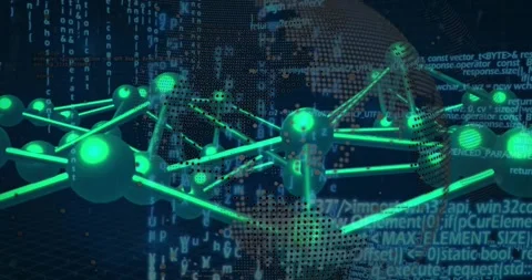 Processing data, digital network connections animated over binary code Stock Footage 327965607