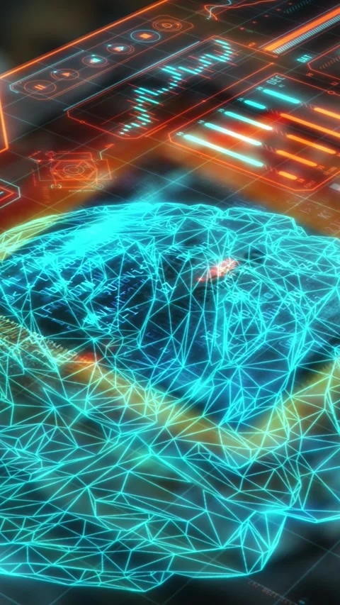 Processing data in digital space with hologram brain and code flow Stock Footage 345667207