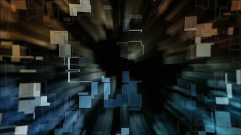 Processing data with flashes of glowing light with floating color squares. Globa Stock Footage 128676526