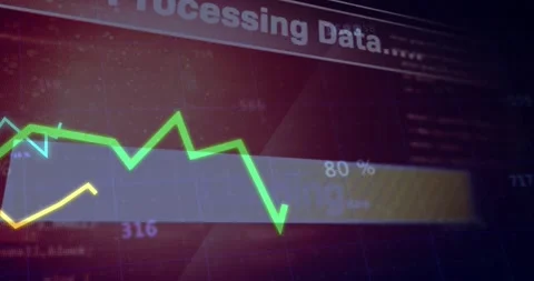 Processing Data header appearing, charts spiking, waving while loading bar Stock Footage 329453479