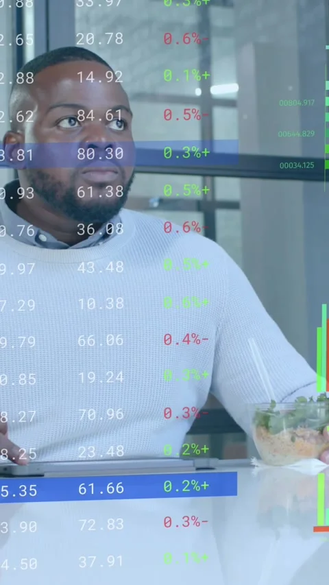 Processing data on interface over african american casual businessman having Stock Footage 342609476