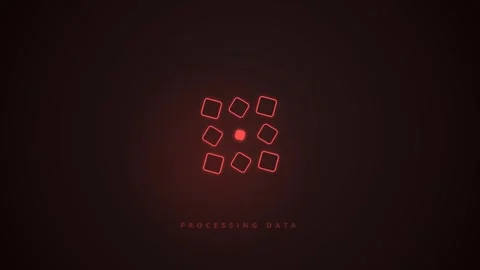 Processing data loading animation featuring glowing red squares rotating Stock Footage 346332018