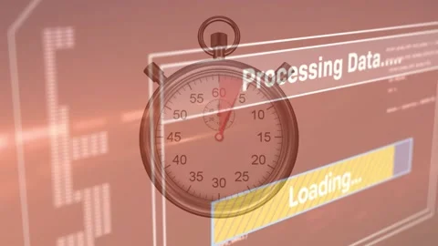 Processing Data starting stopwatch sweeping hand and loading bar filling Stock Footage 317264798