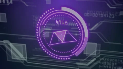 Processing digital data with futuristic graphics and numbers over dark Video stock 303793813