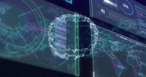 Processing digital data with holographic elements in futuristic interface Stock Footage 303684767