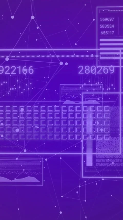 Processing digital data with numbers and keyboard in animation over purple 스톡 동영상 344244628