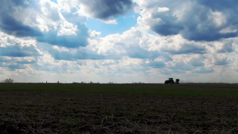 Processing of the field with a special fertilizer. Stock Footage 152834398