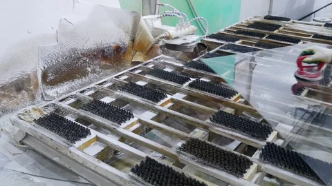 Processing of float glass.Plant for the production of laminated glass. Stock-Footage 122011651