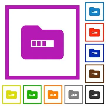 Processing folder flat framed icons Stock Illustration