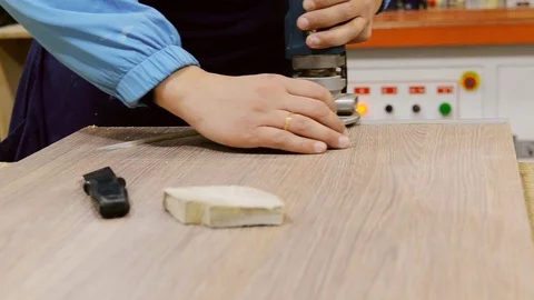 Processing furniture part edge Stock Footage 73868325