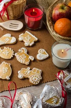 Processing of gingerbread advent calendar Stock Photos