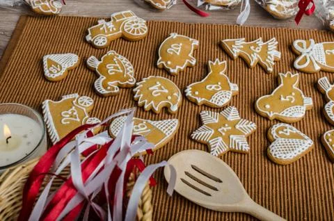 Processing of gingerbread advent calendar Stock Photos