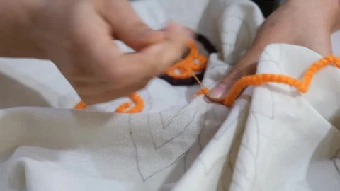 Processing of handmade fabric 2 Stock Footage 293983388