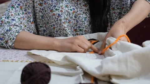 Processing of handmade fabric Stock Footage 293983536