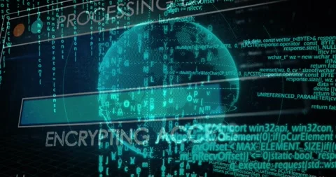 Processing header popping holo globe rotating and scanning while progress bar Stock Footage 329470727