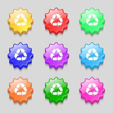 Processing icon sign. Symbols on nine wavy colourful buttons. 스톡 일러스트