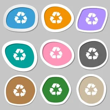 Processing icon symbols. Multicolored paper stickers. Stock Illustration