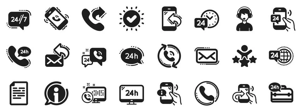 Processing icons. Set of Callback, Support and Chat message. Vector Stock Illustration