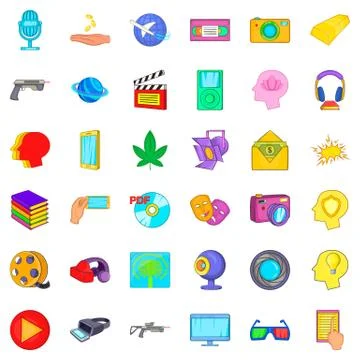 Processing icons set, cartoon style 스톡 일러스트