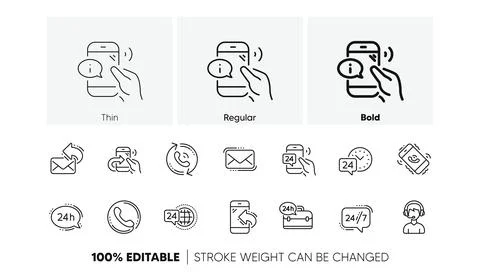 Processing line icons. Call center, Support and Chat message. Linear icon set Stock Illustration