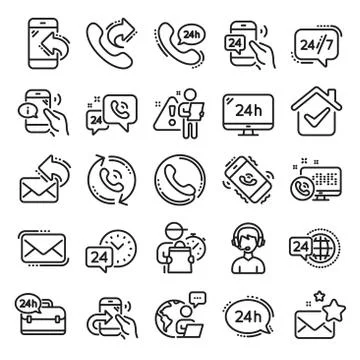 Processing line icons. Set of Callback, Support and Chat message. Vector Stock Illustration