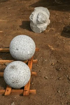 Processing of marble in the quarry. Stock Photos