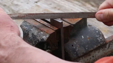 Processing of metal detail by rasp hand file tool. Stock Footage 132855219