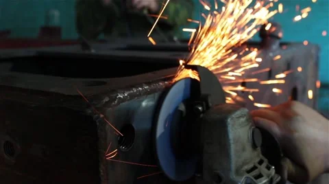 Processing of metal grinder with sparks Stock Footage 55584526