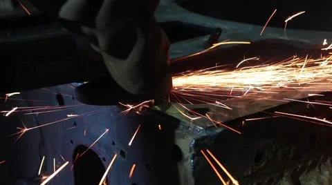 Processing of metal grinder with sparks Stock Footage 55584906