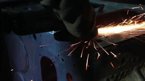 Processing of metal grinder with sparks Stock Footage 55584923