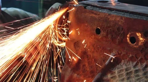 Processing of metal grinder with sparks Stock Footage 55585015