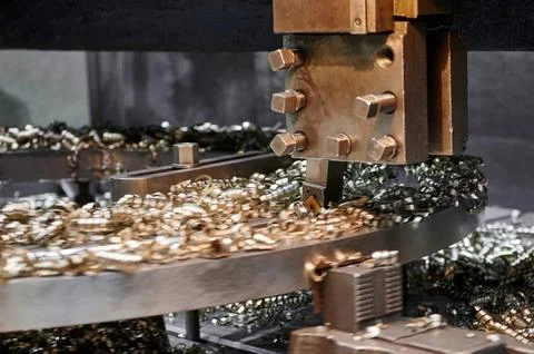 Processing metal part with boring and turning lathe machine Stock Photos