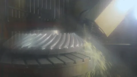 Processing of a metal part on a cnc machine. Creation of an all-metal part on a Stock Footage 221762232