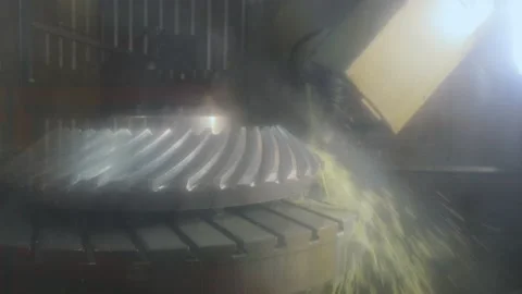 Processing of a metal part on a cnc machine. Creation of an all-metal part on a Stock Footage 236090156
