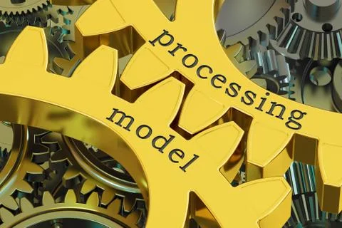Processing model concept on the gears, 3D rendering 스톡 일러스트