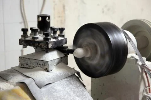 Processing of onyx on a lathe in the workshop Stock Photos