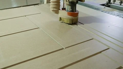 Processing panels on a coordinate milling woodworking machine with CNC. Stock Footage 243019802