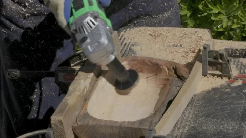 Processing piece of old olive wood Stock Footage 151485761