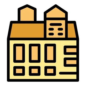 Processing plant building with chimneys and windows, industrial architecture イラスト素材