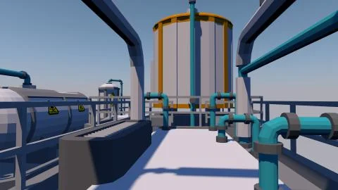 Processing plant equipment and piping. 3D rendering Stock Illustration