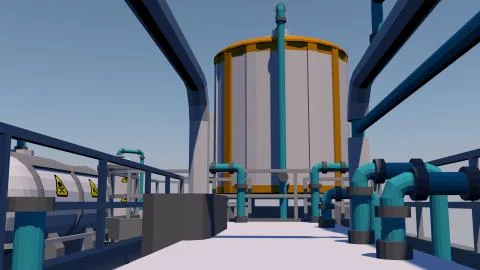 Processing plant equipment and piping. 3D rendering Illustrazione stock