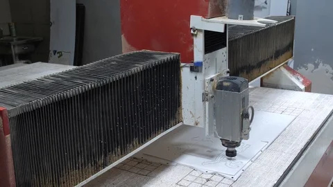 Processing of plastic with a milling machine at the factory. CNC milling machine Stock Footage 99541230