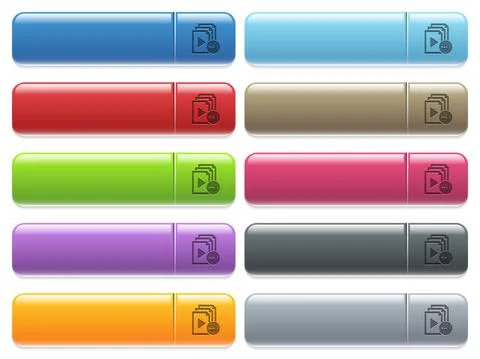 Processing playlist operation icons on color glossy, rectangular menu button Illustrazione stock