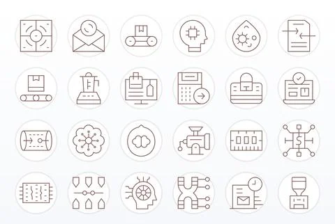 Processing Premium Vector Bundle with 24 Retina Ready Editable Thin Line Icon Stock Illustration