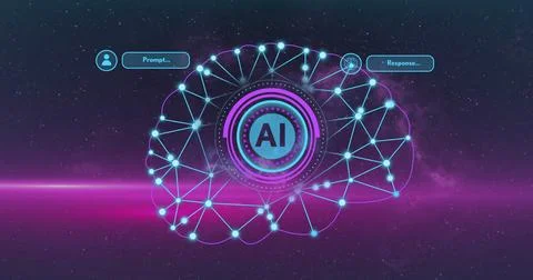 Processing prompt, artificial intelligence neural network generating response Foto stock