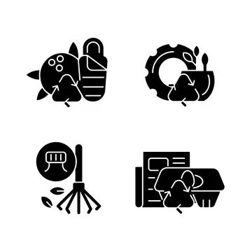Processing recycled material black glyph icons set on white space イラスト素材